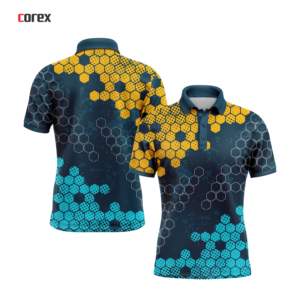 Corex Men's Short Sleeve Polo <b>Shirt</b> <b>Geometric</b> Honeycomb Print Quick Dry Polyester Casual Sport Wear - Product Image 3