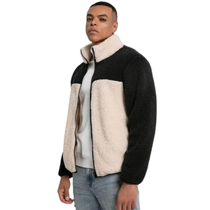 Chaqueta Sherpa Personalizada para Hombre, Color Negro y Crema, Cuello Alto, Cierre Completo, Forro Polar Tipo Teddy, Ropa de Invierno Informal - Product Image 1