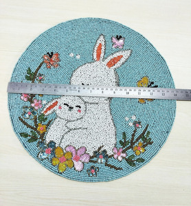 Cute <b>Beaded</b> Bunny <b>Placemat</b> Round Handmade Seed Bead Reusable 500mm Diameter Canvas Floral Christmas Dining Table Decor - Product Image 2