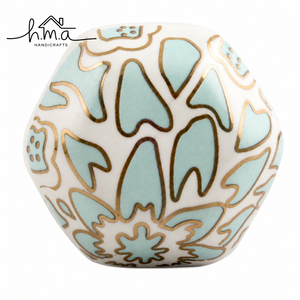 Handcrafted White Ceramic Cabinet <b>Knob</b> with Blue Floral Pattern Gold Detailing Decorative <b>Drawer</b> Pull Wardrobe Door Handle - Product Image 1