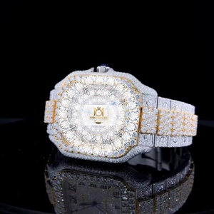 Montre pour homme en moissanite, mouvement à quartz analogique-numérique, résistance à l'eau 10 bars, boîtier argenté, cadran rond, montre de luxe - Product Image 2