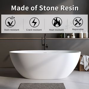 Vasca da bagno freestanding in resina effetto pietra opaca da 180 cm con bordo spesso, vasca autoportante - Product Image 4