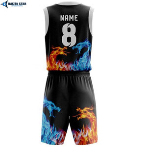 Men's Blue V-Neck Sleeveless Basketball Jersey Set Moisture Wicking Mesh Elastic Waist Heat-Transfer Printed Polyester/Cotton - Product Image 5