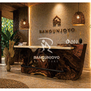 Modern Solid Wood <b>Bar</b> <b>Table</b> Natural Grain Counter <b>Table</b> Rustic Reception Desk for Hotel Living Room Patio - Product Image 2
