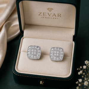 Premium 1/2 CTW Natural Diamond <b>Stud</b> <b>Earrings</b> 10K Gold | Square Cluster Halo Design Unisex Mens Womens <b>Fine</b> Jewelry For Women - Product Image 2