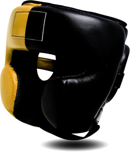 Casque de boxe en cuir PU jaune et noir, protection sportive, taille adulte, unisexe, couleur unie, fermeture à boucle - Product Image 2
