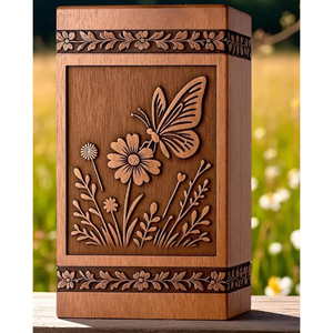 Handcrafted Wooden Cremation Urn with Butterfly & Floral Engraving Personalized for Loved Onesurn Memorial Keepsake by AYAANS - Product Image 3