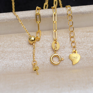 Chaîne en argent S925 de style AB en forme de Y, avec un seul perle, ajustable, manchon vide pour collier de perles, pendentif, composants de bijoux - Product Image 1