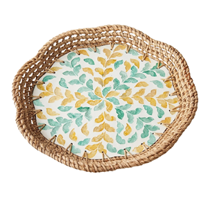 Bandeja de Servir de Nácar con Borde Festoneado de Ratán, Organizador Decorativo con Incrustaciones de Concha, Artesanía Vietnamita Directa de Fábrica - Product Image 1