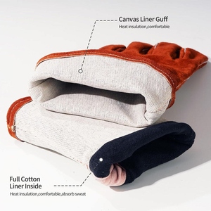 Leather Welding Gloves Reinforced Palm Aramid Stitching Heat <b>Fire</b> Resistant CE Certified Safety Cuff Welding Gloves - Product Image 5