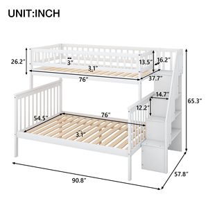 Letto a Castello Bianco con Scala e Contenitore, Dimensioni Twin Over Full, per Bambini - Product Image 5