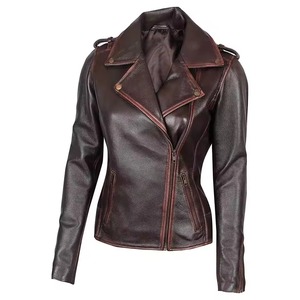 Wholesale New Design <b>Lightweight</b> Genuine Leather <b>Jackets</b> For <b>Women's</b> Solid Brown Color Winter High Quality <b>Women</b> Leather <b>Jacket</b> - Product Image 5
