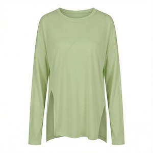 Crew Neck Long Sleeve Asymmetric Top Solid Green Yoga Wear Women's Sportswear - Product Image 1