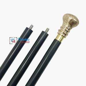 Canne de marche en bois noir à 3 sections, avec poignée à bouton en laiton poli de haute qualité, design Art Déco, pour messieurs, pour le camping et la randonnée en extérieur - Product Image 4