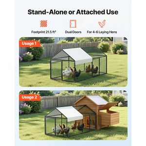 Pollaio in Metallo Impermeabile con Tetto a Punta e Doppia Porta per 4-6 Galline, 3.3 X 6.6 X 3.3 ft - Product Image 2