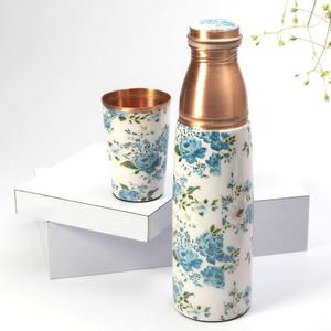 Floral Print <b>Copper</b> Water Bottle Decorative Design Leakproof <b>Screw</b> Cap Reusable Drink Bottle With Matching <b>Copper</b> Tumblers - Product Image 4