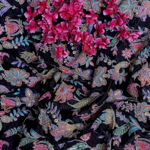 Botanical Floral Vine Blooming Lotus/Blossom Small Paisley Accents Tropical Floral Spray SequinOutline Embroidery Woven Fabric - Product Image 6