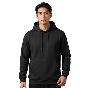 Sudadera con Capucha Negra Sólida para Hombre, Corte Regular, Tejido de Poliéster, Casual, Manga Larga con Bolsillo, Transpirable, para Otoño - Product Image 2