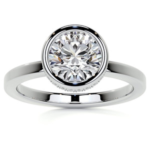 Anillo de compromiso con moissanita incolora de 1.3 CT, corte redondo, engaste de bisel, halo oculto, oro blanco de 14K, anillo de propuesta, regalo de aniversario - Product Image 1