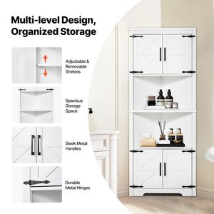 Mobile dispensa da cucina indipendente a 6 ripiani in stile rustico con 4 ante in legno e ripiani regolabili alti 68 pollici - Product Image 4