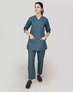 Unisex Teal <b>Scrub</b> <b>Set</b> with V-Neck Top and Elastic Waist Pants Hospital Uniforms Customizable Fabric & Logo - Product Image 2