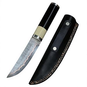 Cuchillo de caza hecho a mano de cobre y acero de Damasco con mango de resina epoxi y funda de cuero premium OEM para supervivencia al aire libre. - Product Image 4
