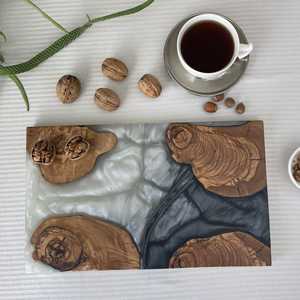 Tabla de servir pan de madera ecológica con mango de resina, apta para lavavajillas, para desayuno, mesa de comedor, cocina y preparación de alimentos - Product Image 1