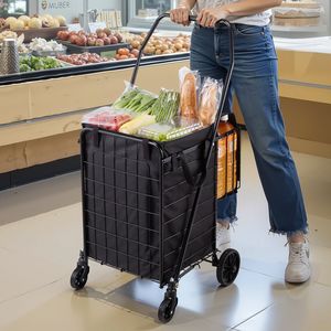Carrello Pieghevole a Doppio Cestello per la Spesa con Ruote e Rivestimento Impermeabile, Capacità di Carico 45 kg, Grande Carrello per la Spesa - Product Image 2