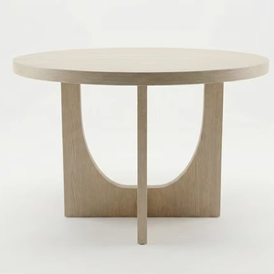 Table basse ronde moderne en bois d'hévéa durable et placage de chêne MDF KD avec design décoratif, garantie 1 an - Product Image 1