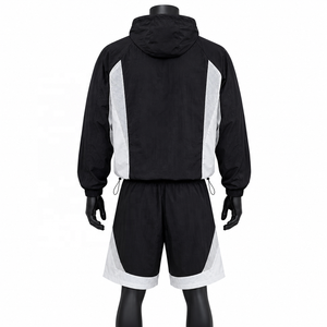 Adult Unisex Hooded Spandex/Cotton Breathable Lightweight <b>Sports</b> <b>Jacket</b> Shorts Set Front Logo Elastic Waist <b>Summer</b> Sporty - Product Image 4