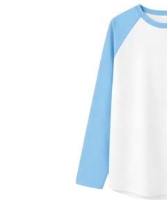 Custom Sky Blue <b>White</b> Raglan Long Sleeve T Shirt Men Cotton Casual Contrast Crew Neck Baseball <b>Tee</b> OEM Manufacturer Supplier - Product Image 3