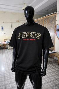 T-shirt en coton noir surdimensionné pour homme de haute qualité, imprimé JESUS Roi des Rois, streetwear décontracté, mode estivale, t-shirt graphique - Product Image 5