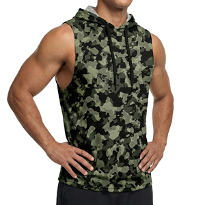 Wholesale Price Men's Custom Print <b>Drop</b> Armhole Sleeveless Hoodie Urban Camo Fitness Workout Muscle Athletic Streetwear Tank Top - Product Image 2