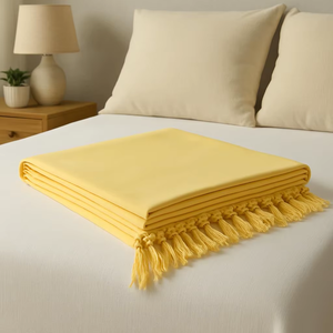 Sábana de Verano Multiusos de Algodón Amarillo Sólido con Borlas y Flecos, Suave, Transpirable y Ligera, Ropa de Cama para el Hogar, India - Product Image 3