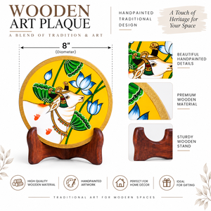 Handcrafted Painted <b>Wooden</b> <b>Round</b> Plate | Indian Folk Art Decorative Wall Plate | Modern Home Decor & Wedding Wall Hanging Stand - Product Image 5