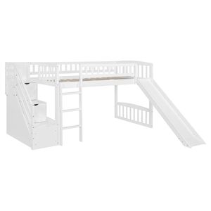 Letto a soppalco bianco singolo con due cassetti e scivolo per bambini (vecchio SKU LT000515AAK) - Product Image 3