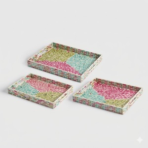 Handmade White Mother Of Pearl Inlay Decorative Serving Tray For <b>Coffee</b> <b>Table</b> And Home Decor Luxury Mop <b>Rectangle</b> Square Tray - Product Image 2