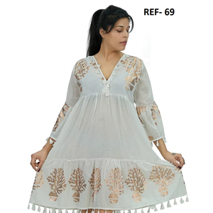 Vestido Midi de Algodón con Estampado Foil y Cuello en V - Fabricante - Product Image 1