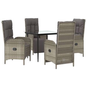 5 Piece Black and Gray Poly <b>Rattan</b> Patio Dining Set with <b>Cushions</b> <b>Garden</b> Sets - Product Image 3