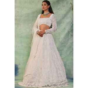Heera <b>Creation</b> Designer <b>Beautiful</b> White Lehenga Choli for Weddings Featuring Stunning Thread Embroidery Work - Product Image 6