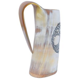 Tasse anti-fuite en corne de buffle sculptée à la main, motif bateau viking, style artisanal, avec poignée, réutilisable, idéale comme cadeau de mariage - Product Image 3