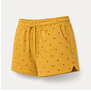 Shorts de détente personnalisés pour femme, couleur moutarde, à pois, coupe décontractée, avec cordon de serrage, en coton bouclé French Terry - Product Image 3