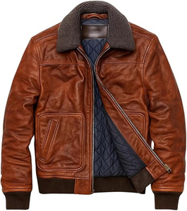 Chaqueta de cuero genuino estilo bomber para hombre de alta calidad y bajo precio, hecha en Pakistán. - Product Image 1