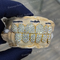 Grillz dentaire personnalisé en Moissanite D VVS, en Argent Sterling S925, style Hip Hop Iced Out, pour dents supérieures et inférieures, plaqué or, pour rappeur