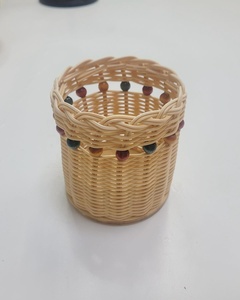 Portalápices de Ratán Hecho a Mano, Organizador de Escritorio Vintage de Mimbre, Contenedor de Papelería con Cuentas de Madera para Escritorio y Escuela - Product Image 3