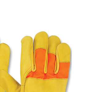 Yellow Leather Safety <b>Gloves</b> With Orange Cuff Elastic Tightening Anti Slip General Purpose Work <b>Gloves</b> - Product Image 4