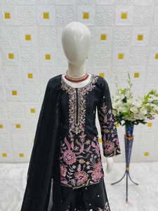 Kids Floral Sharara Suit Set | Girls Ethnic Wear <b>Kurti</b> Palazzo Dupatta | Party Wedding Festive Collection - Product Image 3