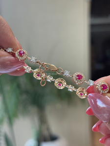 Elegant Round Cut Lab Created Diamond <b>Bracelet</b> 1.75 Carat Gold <b>Ruby</b> Shade Halo Station Tennis Jewelry Gift 14K - Product Image 4