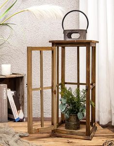 Rustic Wooden Floor <b>Lantern</b> <b>Set</b> Tall Decorative Candle Holder <b>Lantern</b> Farmhouse Wedding Centerpiece <b>Lantern</b> - Product Image 2