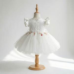 Lindo Vestido Corto de Tul con Cintura de Perlas Blancas para Niñas, Vestido de Tul con Encaje para Niñas, Elegante Vestido de Princesa para Fiesta, Baile de Graduación, Formal - Product Image 3